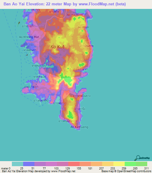 Ban Ao Yai,Thailand Elevation Map