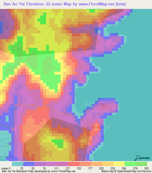 Ban Ao Yai,Thailand Elevation Map