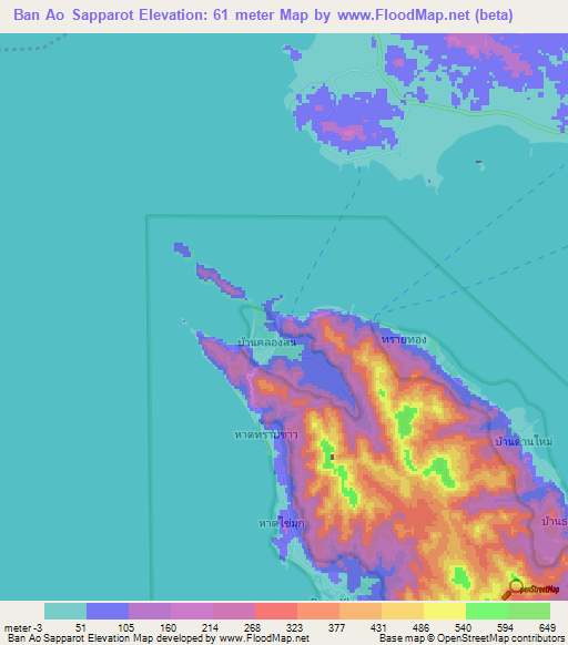 Ban Ao Sapparot,Thailand Elevation Map