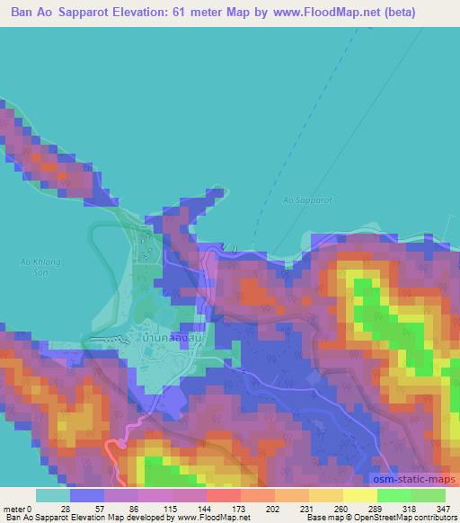 Ban Ao Sapparot,Thailand Elevation Map