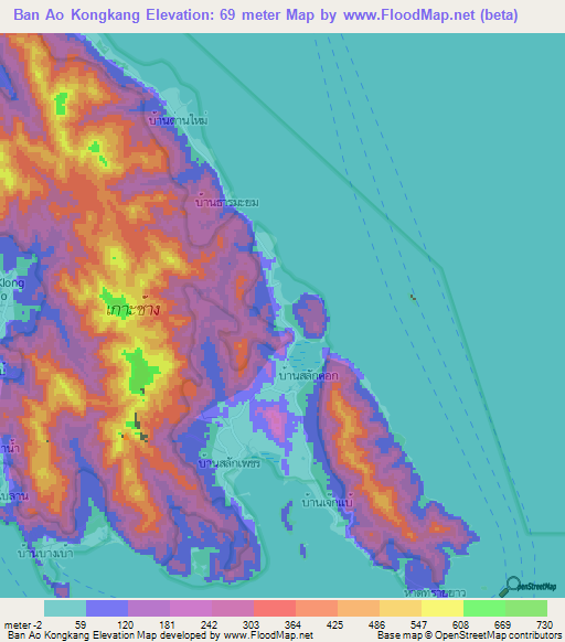 Ban Ao Kongkang,Thailand Elevation Map