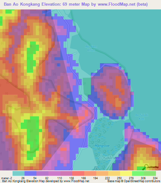 Ban Ao Kongkang,Thailand Elevation Map