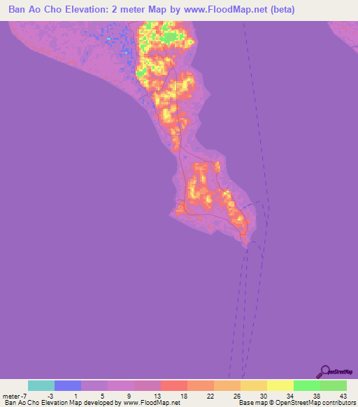 Ban Ao Cho,Thailand Elevation Map