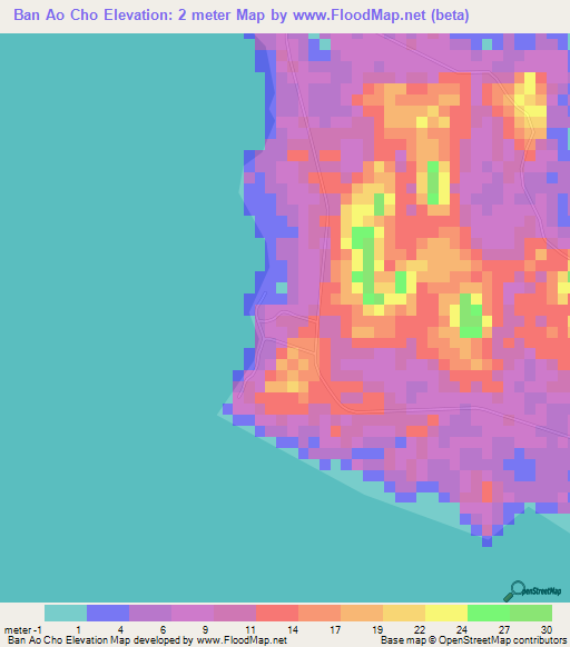 Ban Ao Cho,Thailand Elevation Map