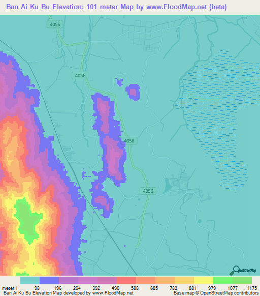 Ban Ai Ku Bu,Thailand Elevation Map