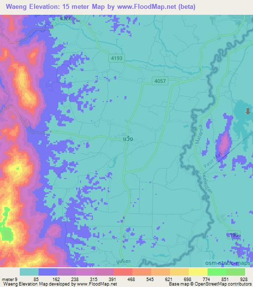 Waeng,Thailand Elevation Map