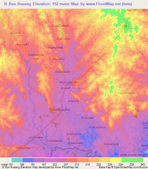 Si Bun Rueang,Thailand Elevation Map