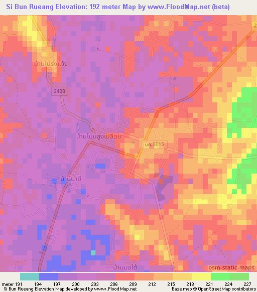 Si Bun Rueang,Thailand Elevation Map