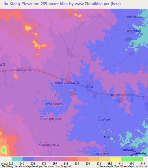 Na Klang,Thailand Elevation Map