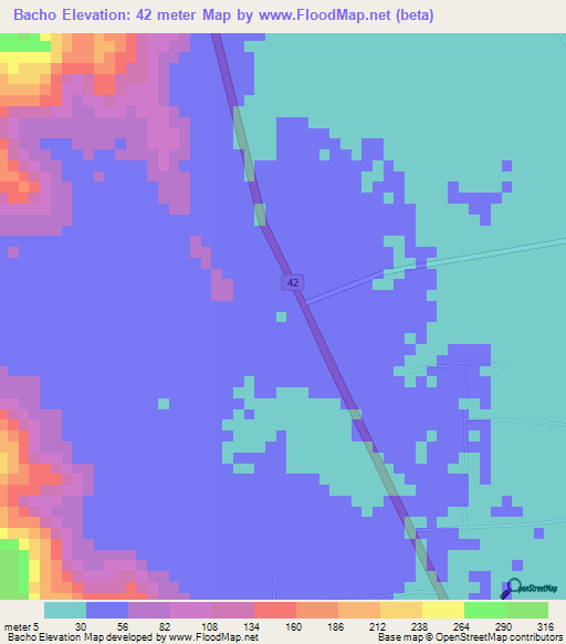 Bacho,Thailand Elevation Map