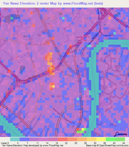 Yan Nawa,Thailand Elevation Map