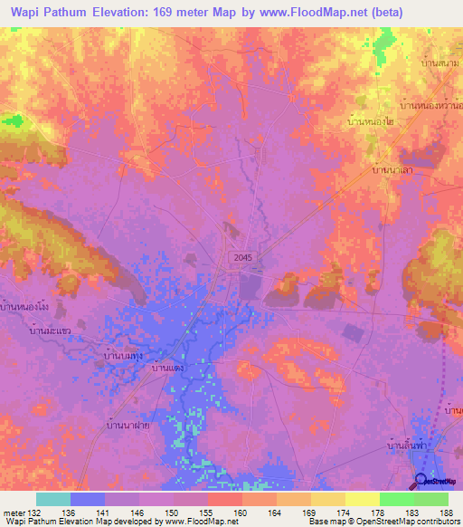 Wapi Pathum,Thailand Elevation Map