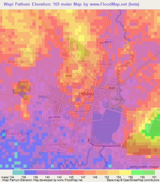 Wapi Pathum,Thailand Elevation Map