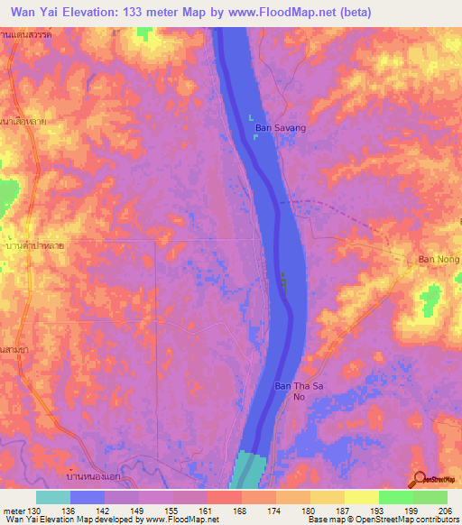 Wan Yai,Thailand Elevation Map