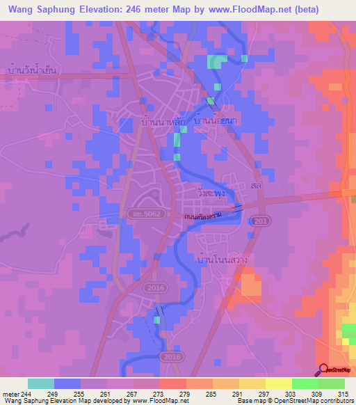 Wang Saphung,Thailand Elevation Map