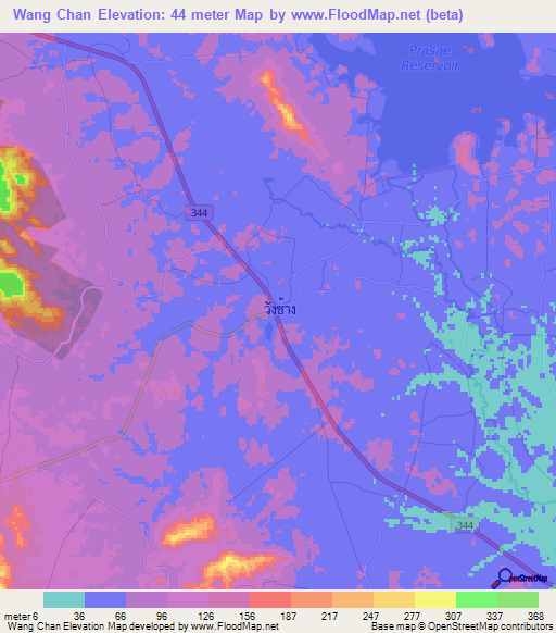 Wang Chan,Thailand Elevation Map