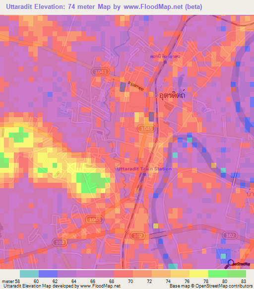 Uttaradit,Thailand Elevation Map