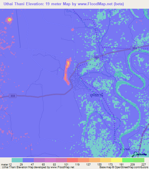 Uthai Thani,Thailand Elevation Map