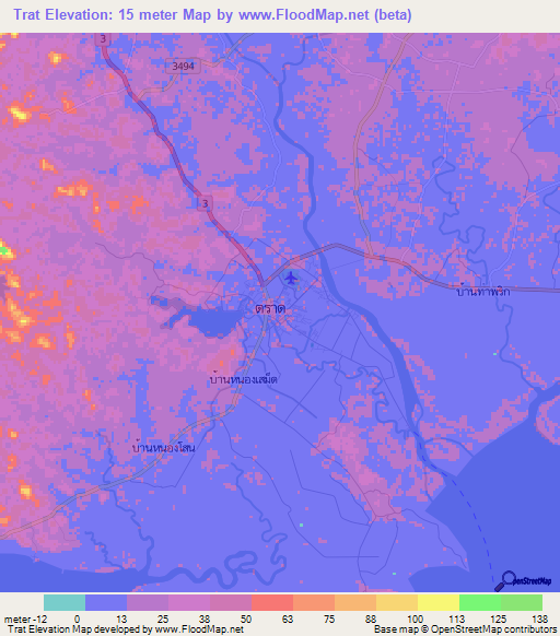 Trat,Thailand Elevation Map