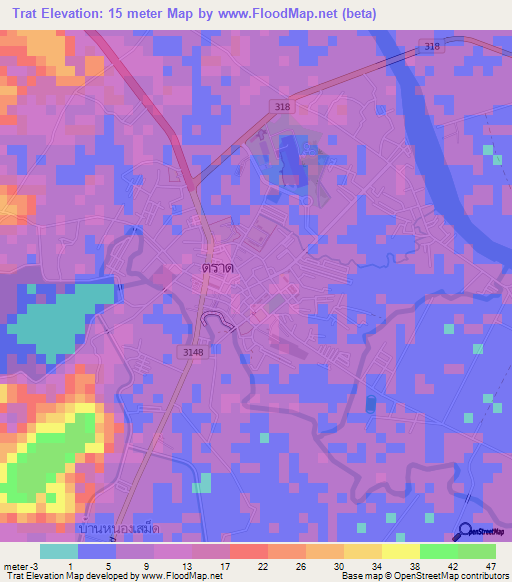 Trat,Thailand Elevation Map