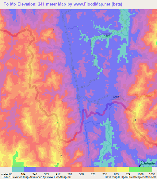 To Mo,Thailand Elevation Map