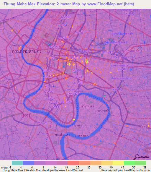 Thung Maha Mek,Thailand Elevation Map