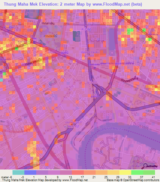 Thung Maha Mek,Thailand Elevation Map