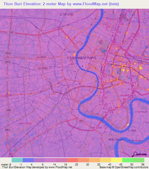 Thon Buri,Thailand Elevation Map