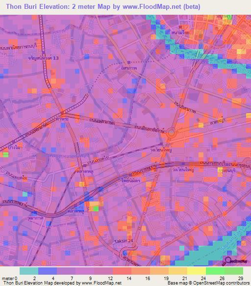 Thon Buri,Thailand Elevation Map