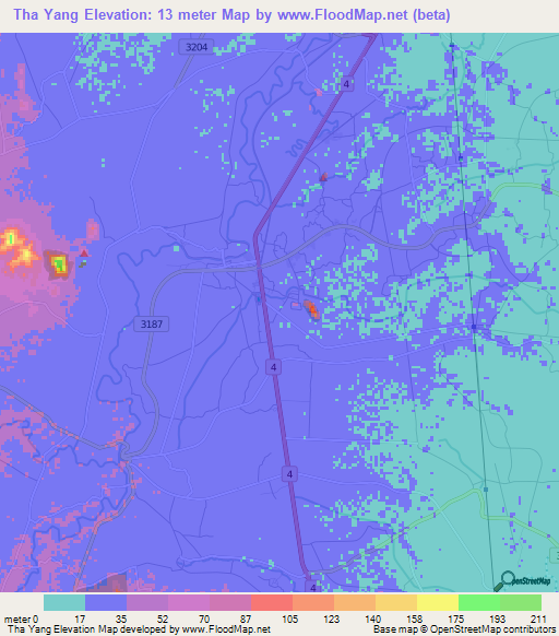 Tha Yang,Thailand Elevation Map