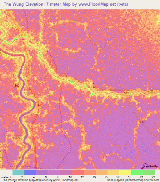 Tha Wung,Thailand Elevation Map