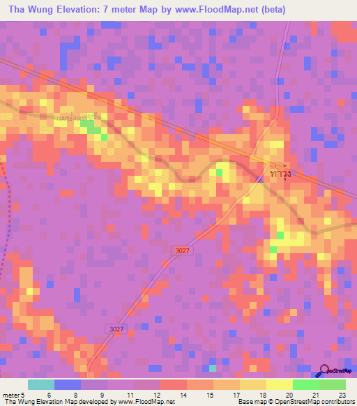 Tha Wung,Thailand Elevation Map