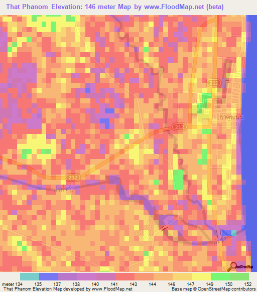 That Phanom,Thailand Elevation Map