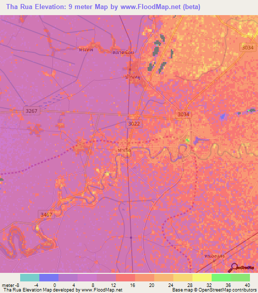 Tha Rua,Thailand Elevation Map
