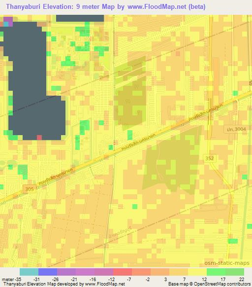 Thanyaburi,Thailand Elevation Map