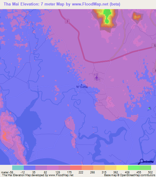 Tha Mai,Thailand Elevation Map