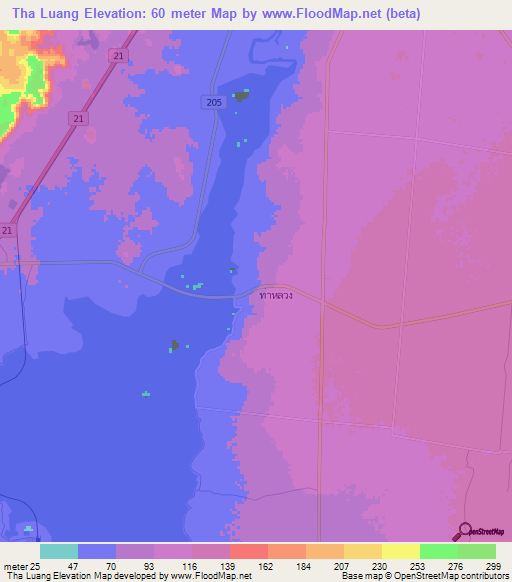 Tha Luang,Thailand Elevation Map