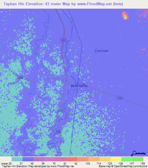 Taphan Hin,Thailand Elevation Map