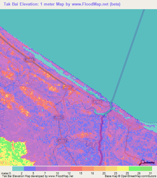 Tak Bai,Thailand Elevation Map