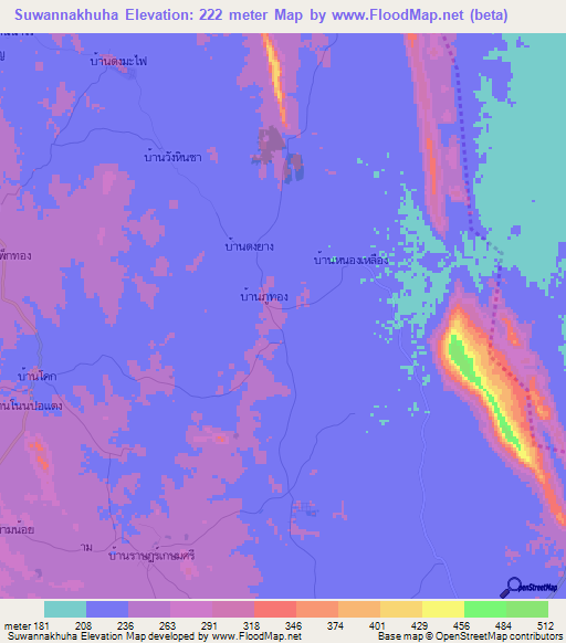 Suwannakhuha,Thailand Elevation Map