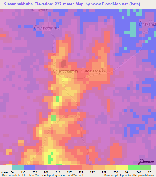 Suwannakhuha,Thailand Elevation Map