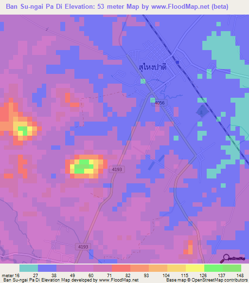 Ban Su-ngai Pa Di,Thailand Elevation Map