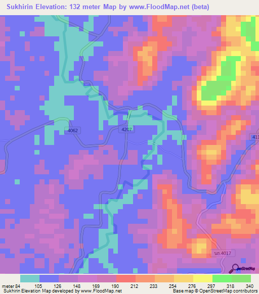 Sukhirin,Thailand Elevation Map