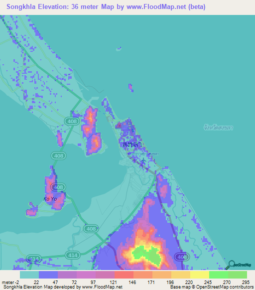 Songkhla,Thailand Elevation Map