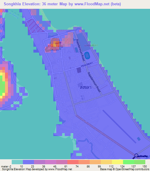 Songkhla,Thailand Elevation Map