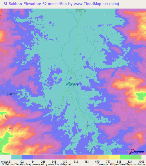 Si Sakhon,Thailand Elevation Map