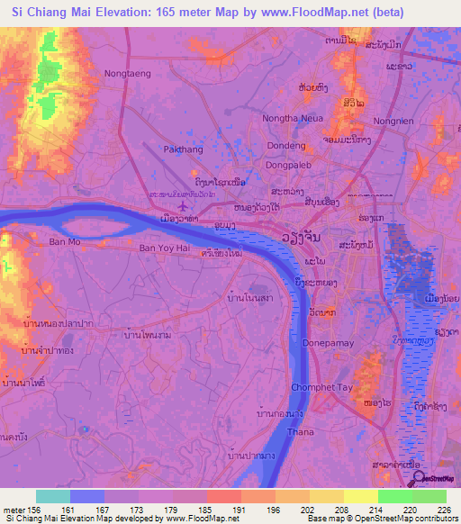 Si Chiang Mai,Thailand Elevation Map