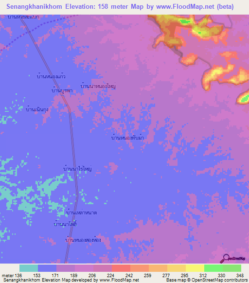 Senangkhanikhom,Thailand Elevation Map