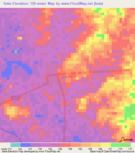 Seka,Thailand Elevation Map