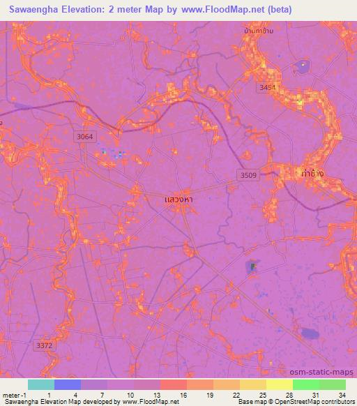 Sawaengha,Thailand Elevation Map